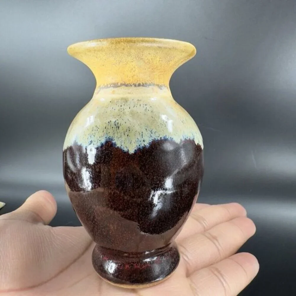 Allan Ditton Vase Studio Art Pottery Stoneware Brown Drip Glaze‎ Bud Vase 2010